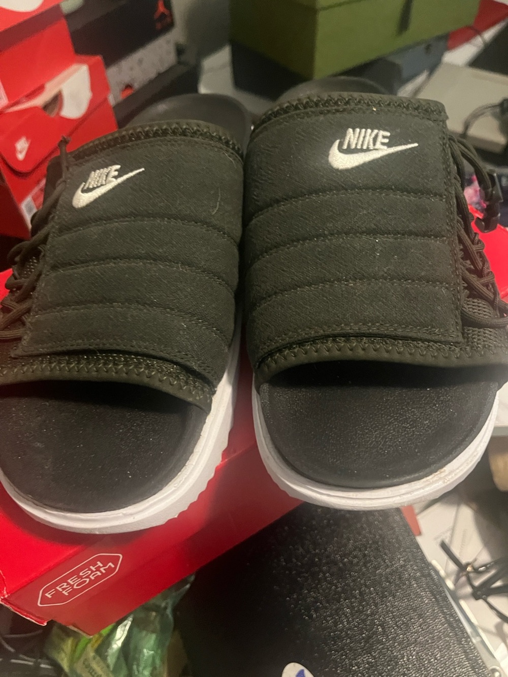 Nike Women’s Black Quilted Slide Sandals with White Logo